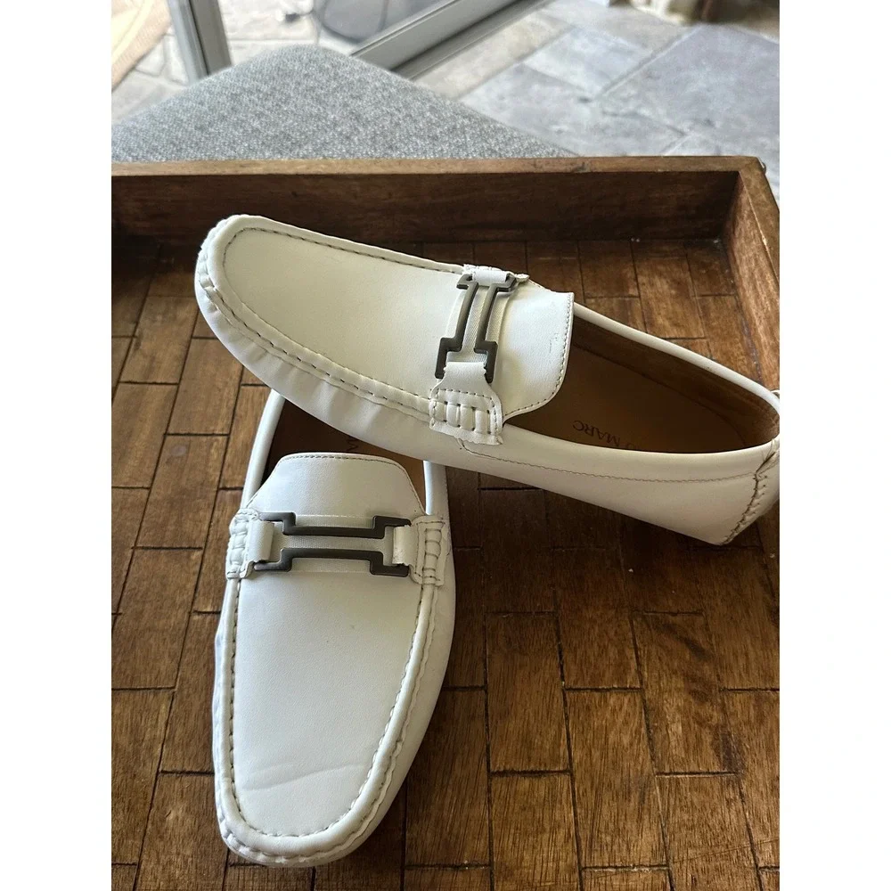 Bruno Marc Mens White Driving Loafers horse bit Slip On Moc Toe Shoes VGUC‎